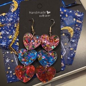 Heart Dangle Earrings - Multicolor